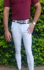 MENS WHITE COOLMAX PLEATED BREECHES WITH SUEDE KNEE